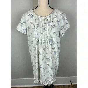 Vtg Laura Ashley Babydoll Ruffle Nightgown Floral Short Sleeve 100% Cotton L